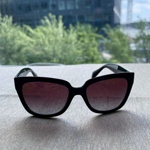 Prada Women Square Sharp Sunglasses- Polished Black w/ Violet Polarized Gradient